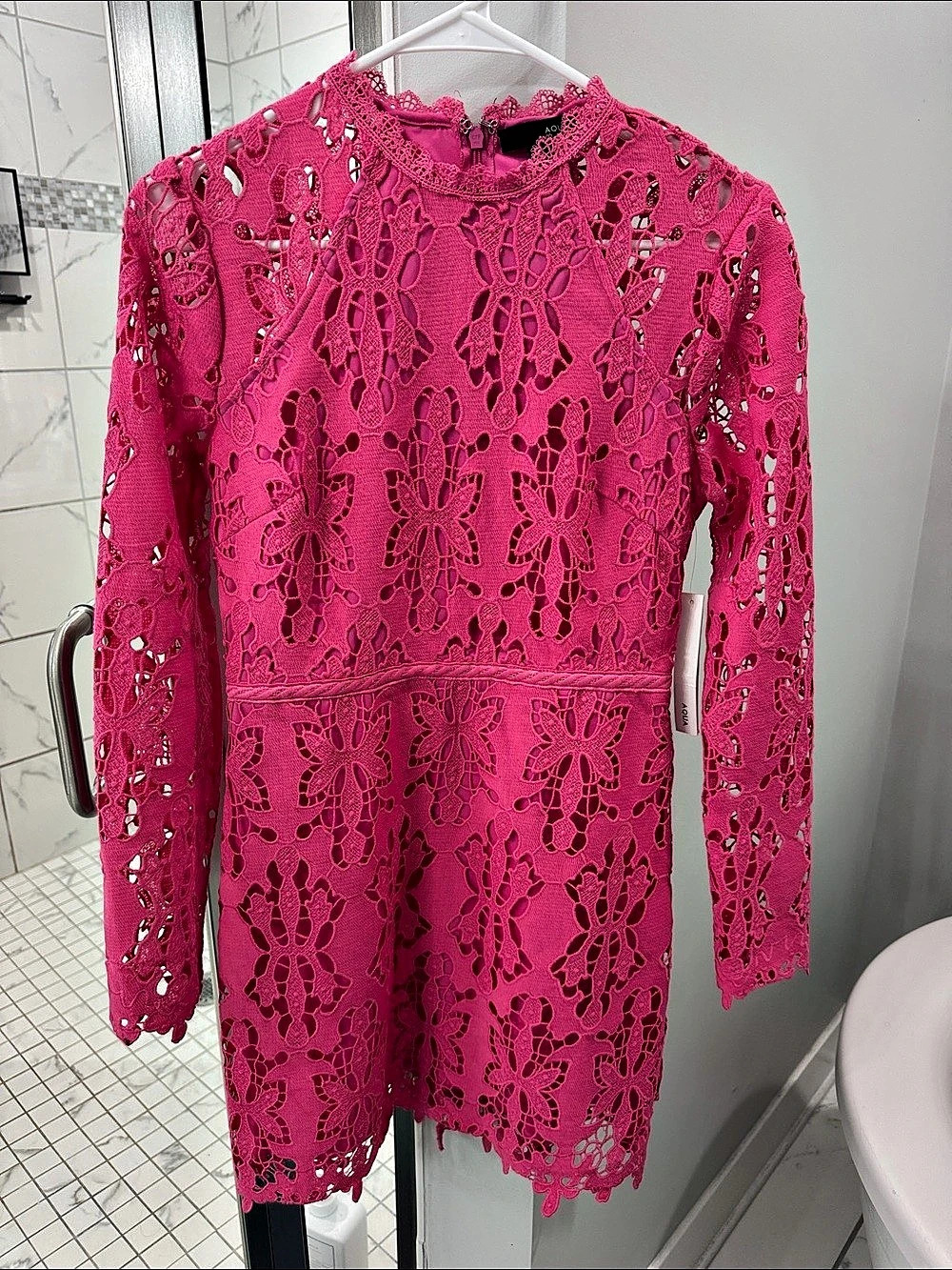 AQUA Floral Lace Mini Dress in Pink Size Small NWT